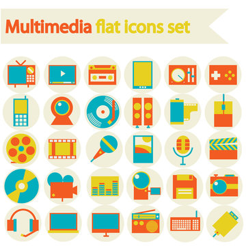 Multimedia flat icons set