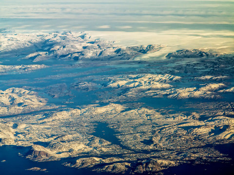 aerial view of greenland ice sheet
