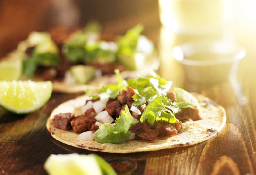 mexican tacos with beef and corn tortilla