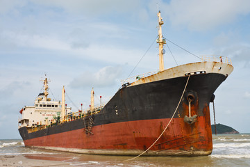 Oil Tanker Ship on the beach