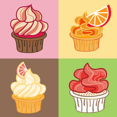 Cupcakes Set. Vector Illustration.