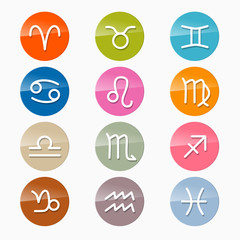 Vector Zodiac, Horoscope Circle Symbols in Retro Colors
