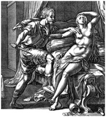 Ancient Rome : "Lucrece raped" (engraving 16th century)