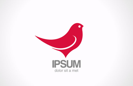 Logo Bird Sitting abstract vector design. Red sparrow