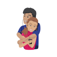 Couple: Listening To Music - Isolated On White Background