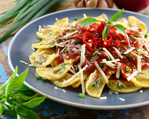 Ravioli with tomatoes sauce