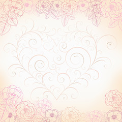 Fototapeta na wymiar Background with roses and heart in pastel colors