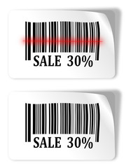 Two labels with bar codes and sale sign - vector