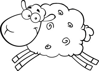 Black And White Sheep Cartoon Mascot Character Jumping