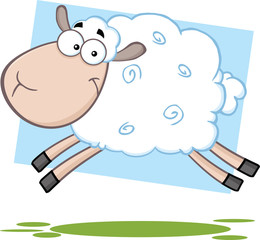 Funny Sheep Cartoon Mascot Character Jumping