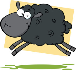 Funny Black Sheep Cartoon Mascot Character Jumping