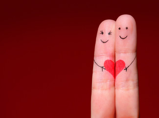 Happy Couple Concept. Two fingers in love with painted smiley - 60586094