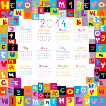 2014 Calendar with letter for schools