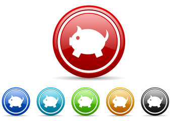 piggy bank icon vector set