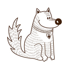 Cute character. Dog with heart on collar