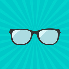 Glasses icon. Sunburst background.