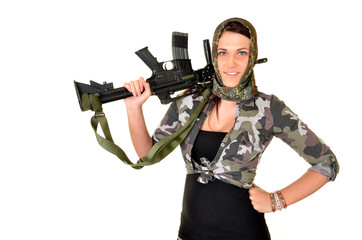 beautiful sexy girl holding gun