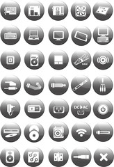 Seto of computer and accessories icon isolated on white