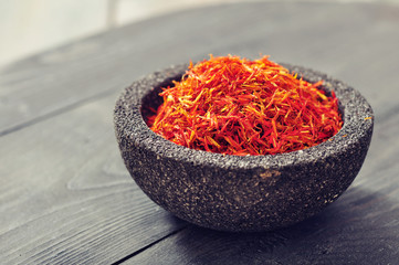 Saffron in stone bowl