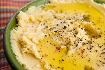 A bowl of creamy hummus