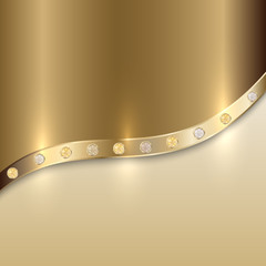 Vector golden texture background with curve and precious gems