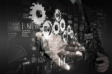 businessman hand working with new modern computer and business s
