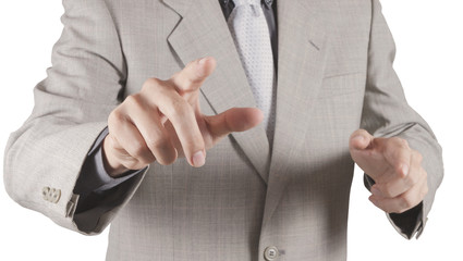 Businessman hand pressing an imaginary button on virtual screen