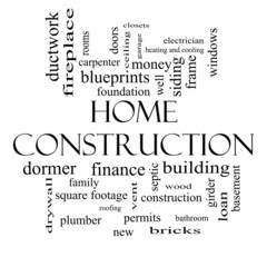 Home Construction Word Cloud Concept in black and white