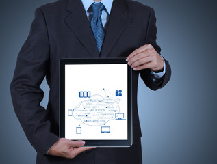 Businessman working with a Cloud Computing diagram on the new co