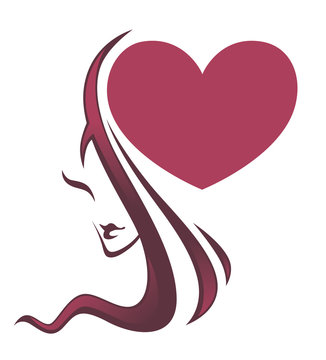 lovely beauty, vector image of girl face and big heart