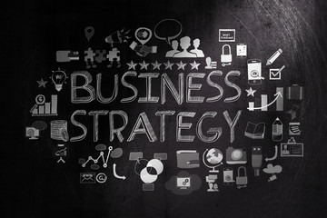 hand drawn business strategy on dark texture background as conce