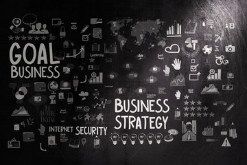 hand drawn business strategy on dark texture background as conce