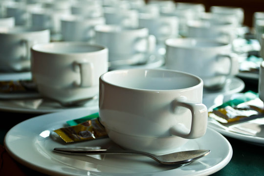 Lots Of Coffee In Cups On The Table