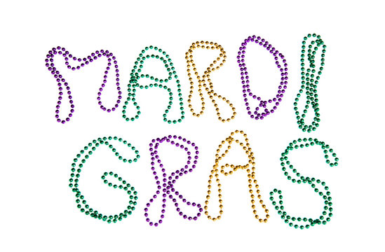 Mardi Gras Beads Text On White Background