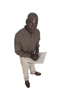 young black African man in studio on a white background