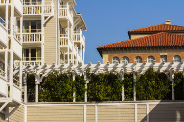 Fence between buildings in residential area