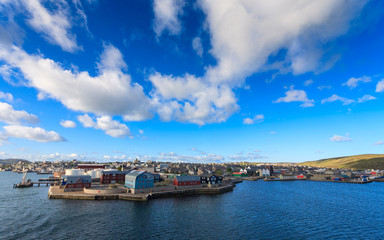 Lerwick town center under blue sky Shetland United Kingdom - 60600298
