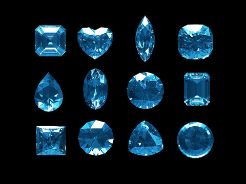 Group of blue topaz with clipping path