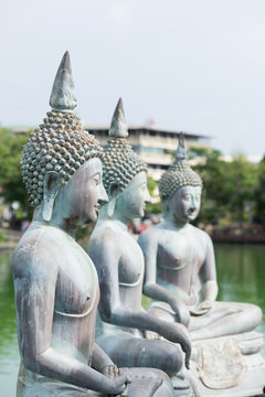 Buddha statues in Seema Malaka Temple in Colombo, Sri Lanka