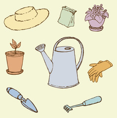 Vector sketches garden utensils