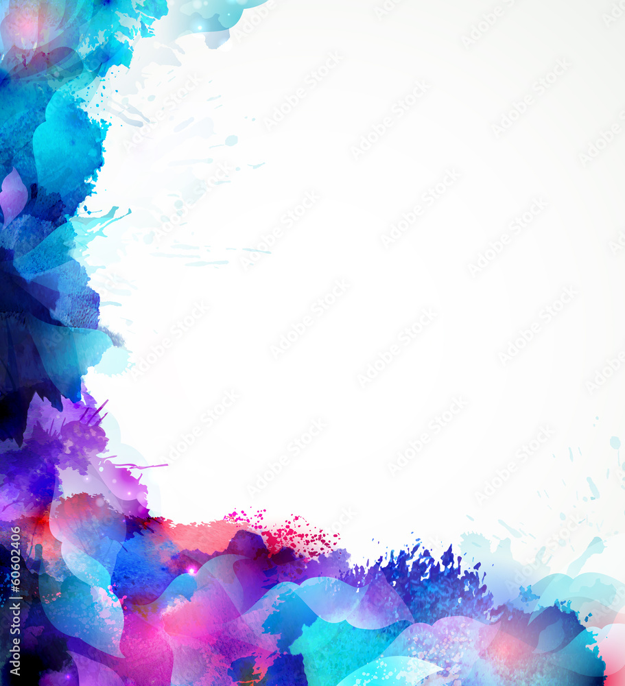 Poster blue abstract background forming by blots and design elements