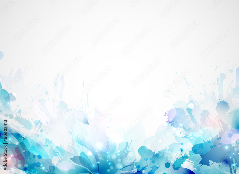 Poster blue abstract background forming by blots and design elements
