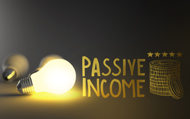light bulb 3d and hand drawn passive income as concept - obrazy, fototapety, plakaty
