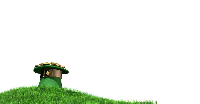 Leprechaun Hat With Gold On A Grassy Hill