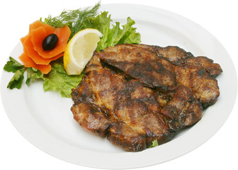 Grilled meat steak and fresh vegetables green salad 