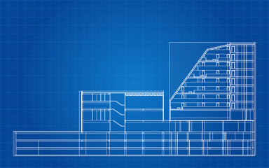 Modern Hotel Building Architectural Blueprint Vector