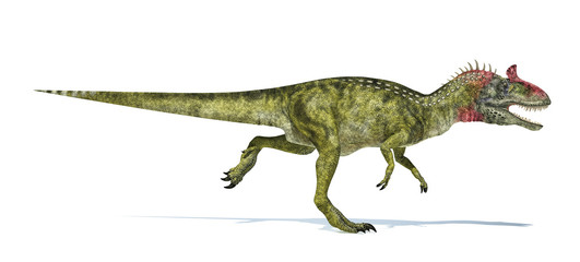 Cryolophosaurus dinosaur, photorealistic representation. Side vi