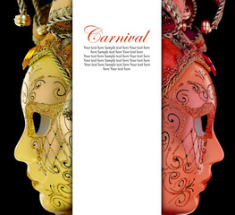 Vintage venetian carnival masks with blank banner
