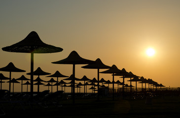 Silhouettes of beach's umbrellas