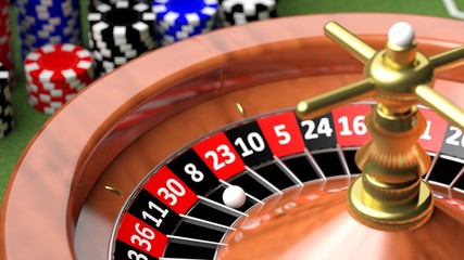 Macro of casino roulette numbers and ball